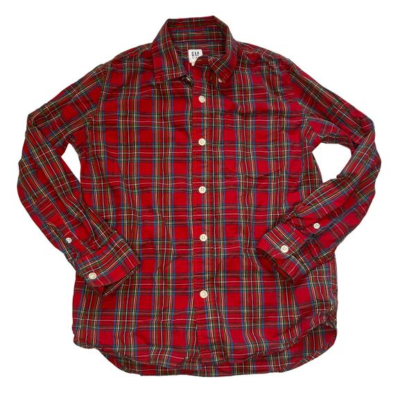GAP Kids Red Holiday Plaid Button-Down Shirt (Size M/8) - Picture 1 of 4